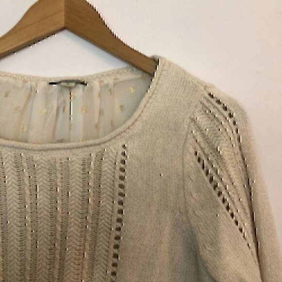 LUCKY BRAND Split Back Sweater Beige Cream Oatmeal Twofer Metallic Mixed Media S - Picture 5 of 10